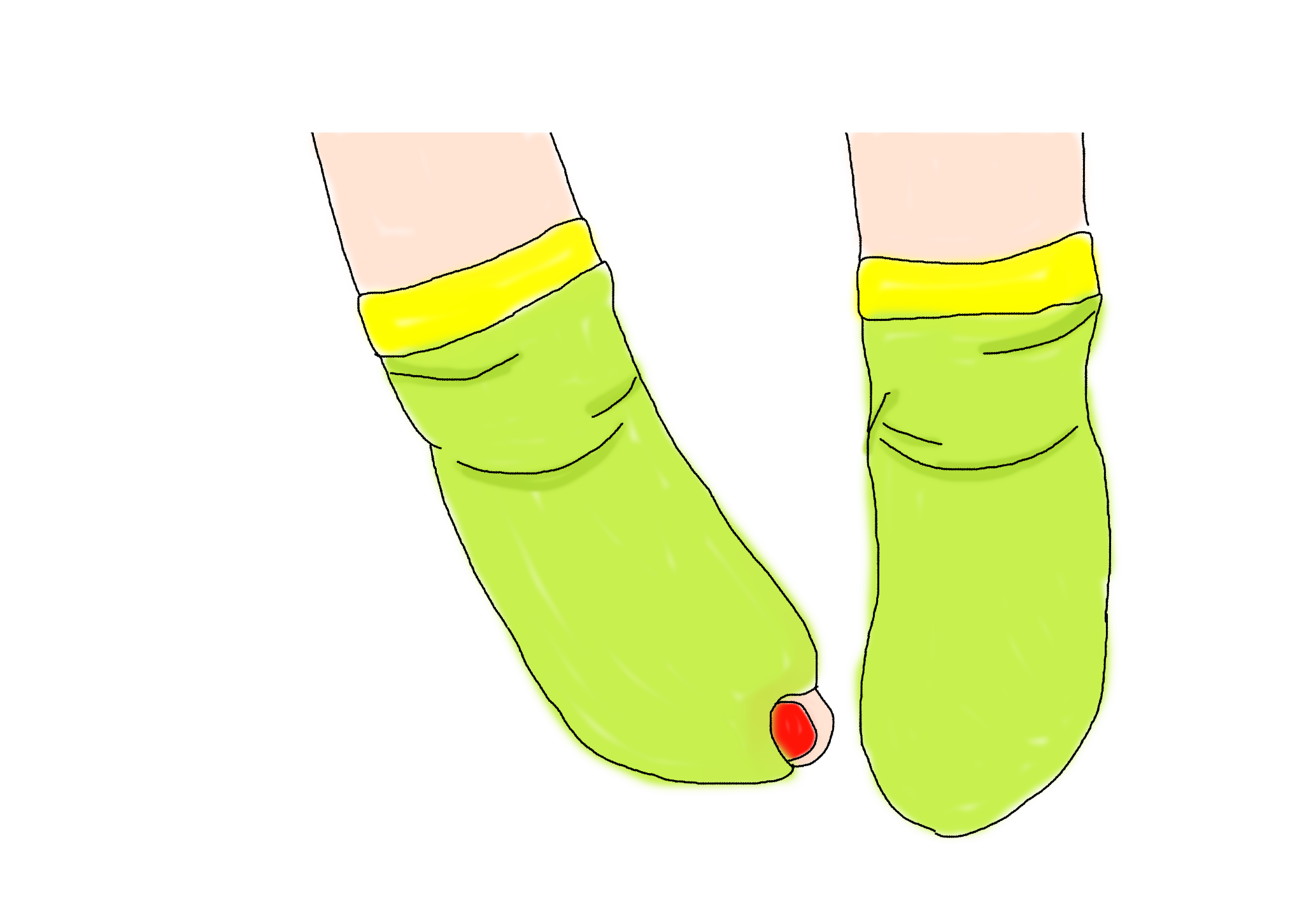 黄色の靴下の穴から親指が見えているイラスト
